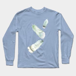 Green Falling Feathers: Watercolor Long Sleeve T-Shirt